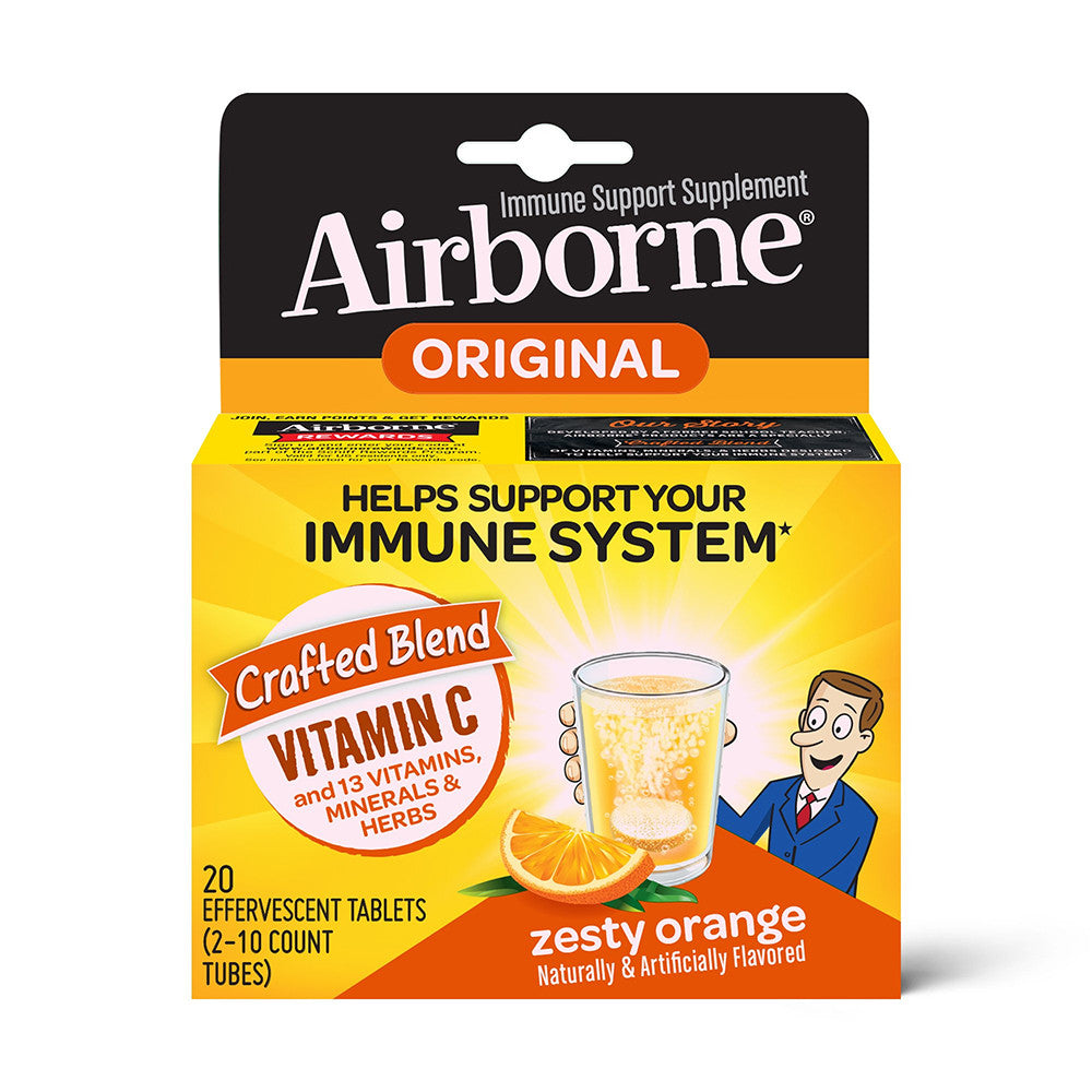 Airborne 1000mg Vitamin C With Zinc Effervescent Tablets, Immune Support Orange Flavor, 20 Ct
